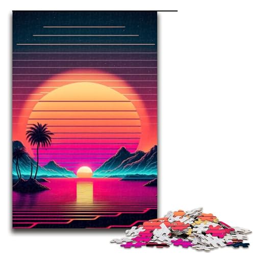 Puzzle für Erwachsene 1000 Teile Neonlandschaft Holzpuzzle entspannende Unterhaltung Heimdekoration (75 x 50 cm) von DEEPPAPEU
