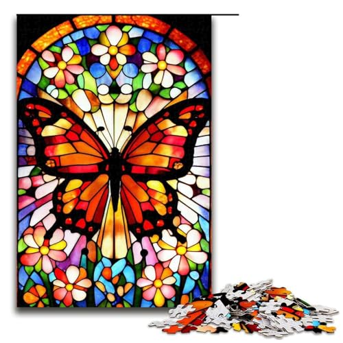 Puzzle für Erwachsene 1000 Teile Schmetterling Buntglas Holzpuzzle Denksportspiel für Teenager 75 x 50 cm von DEEPPAPEU