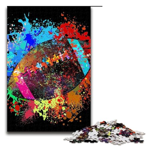 Puzzle für Erwachsene American Football Splash Holzpuzzle perfekt für Halloween Weihnachten Geburtstagsgeschenk 1000 Teile (75 x 50 cm) von DEEPPAPEU