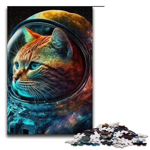 Puzzle für Erwachsene Astronauten-Katze Holzpuzzle perfekt für Halloween Weihnachten Geburtstagsgeschenk 1000 Teile (75 x 50 cm) von DEEPPAPEU
