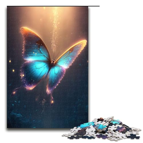 Puzzle für Erwachsene Blaue Schmetterlinge Holzpuzzle perfekt für Halloween Weihnachten Geburtstagsgeschenk 1000 Teile (75 x 50 cm) von DEEPPAPEU