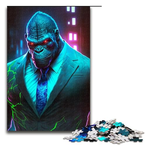 Puzzle für Erwachsene Boss-Gorilla im Anzug Holzpuzzle perfekt für Halloween Weihnachten Geburtstagsgeschenk 1000 Teile (75 x 50 cm) von DEEPPAPEU