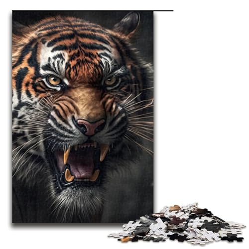 Puzzle für Erwachsene Holzpuzzle „Wütender Tiger“ perfekt für Halloween Weihnachten Geburtstagsgeschenk 1000 Teile (75 x 50 cm) von DEEPPAPEU