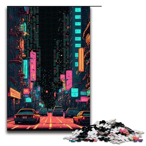 Puzzle für Erwachsene New York City Neon Holzpuzzle perfekt für Halloween Weihnachten Geburtstagsgeschenk 1000 Teile (75 x 50 cm) von DEEPPAPEU