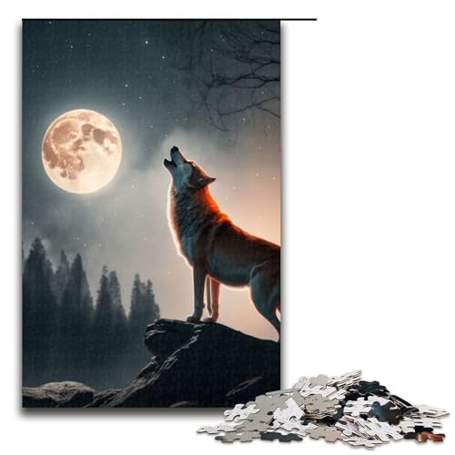 Puzzle für Erwachsene Wolf Steht auf einem Hügel Holzpuzzle perfekt für Halloween Weihnachten Geburtstagsgeschenk 1000 Teile (75 x 50 cm) von DEEPPAPEU