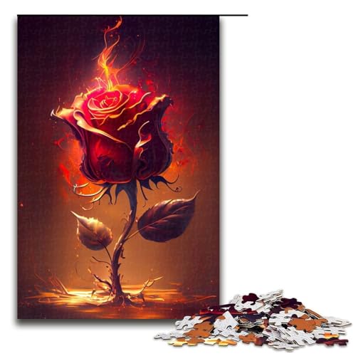 Puzzle für Erwachsene brennende Rose Holzpuzzle Denkspiel für Teenager 1000 Teile (75 x 50 cm) von DEEPPAPEU