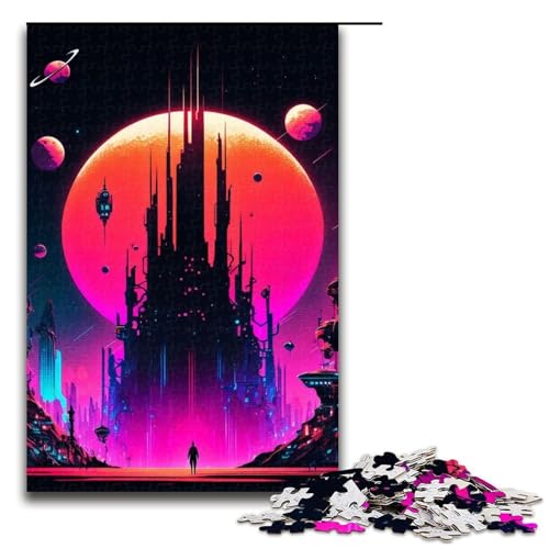 Puzzleteile „Abstrakte Fantasiestadt Muttertag Geburtstag Weihnachten 1000 Teile (75 x 50 cm) von DEEPPAPEU