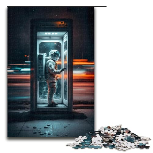 Puzzleteile Astronaut in der Telefonzelle anspruchsvolle Puzzles Denksportaufgabe interaktives Familienspiel geeignet für Kinder ab 10 Jahren 1000 Teile (75 x 50 cm) von DEEPPAPEU
