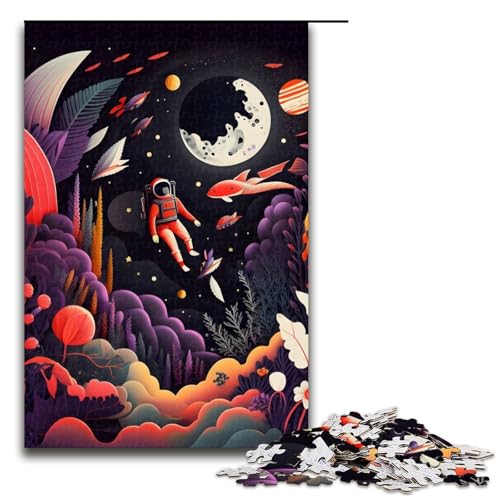 Puzzleteile Astronaut kleines Mädchen Holzpuzzle für Erwachsene anspruchsvolles Denkspiel für Teenager Spaß für den Familienspielabend 1000 Teile (75 x 50 cm) von DEEPPAPEU
