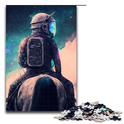 Puzzleteile Astronautenpferd Holzpuzzle für Erwachsene anspruchsvolles Denkspiel für Teenager Spaß für den Familienspielabend 1000 Teile (75 x 50 cm) von DEEPPAPEU