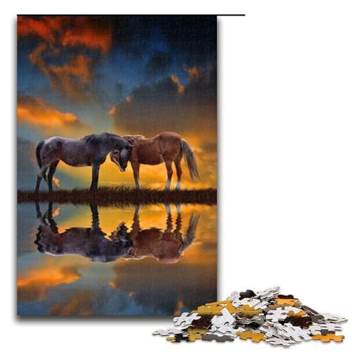 Puzzleteile Pferde im Sonnenuntergang und Wasser anspruchsvolle Puzzles Denksportaufgabe interaktives Familienspiel geeignet für Kinder ab 10 Jahren 1000 Teile (75 x 50 cm) von DEEPPAPEU