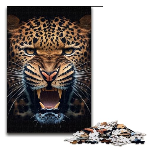 Puzzleteile Puzzle mit wütendem Leopardengesicht Tier-Puzzle entspannende Unterhaltung Heimdekoration 1000 Teile (75 x 50 cm) von DEEPPAPEU