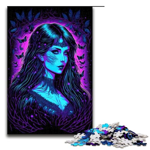 Puzzleteile Schwarzlicht-Frau Holzpuzzle für Erwachsene anspruchsvolles Denkspiel für Teenager Spaß für den Familienspielabend 1000 Teile (75 x 50 cm) von DEEPPAPEU