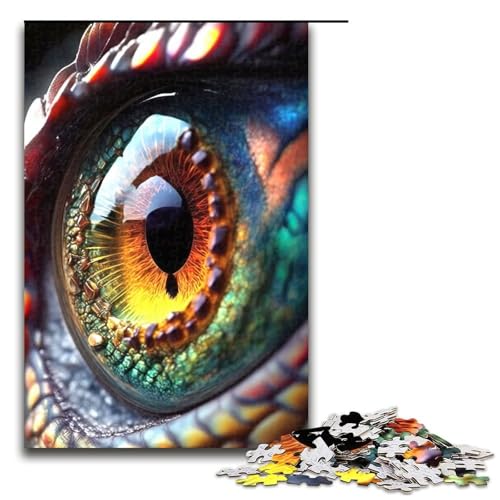Puzzleteile buntes Drachenauge Holzpuzzle für Erwachsene anspruchsvolles Denkspiel für Teenager Spaß für den Familienspielabend 1000 Teile (75 x 50 cm) von DEEPPAPEU