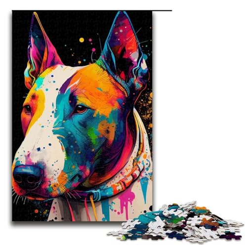 Puzzleteile für Erwachsene Bullterrier farbenfrohe schwierige Puzzles für Erwachsene Lernspielzeug für Teenager Heimbüro-Dekoration 1000 Teile (75 x 50 cm) von DEEPPAPEU