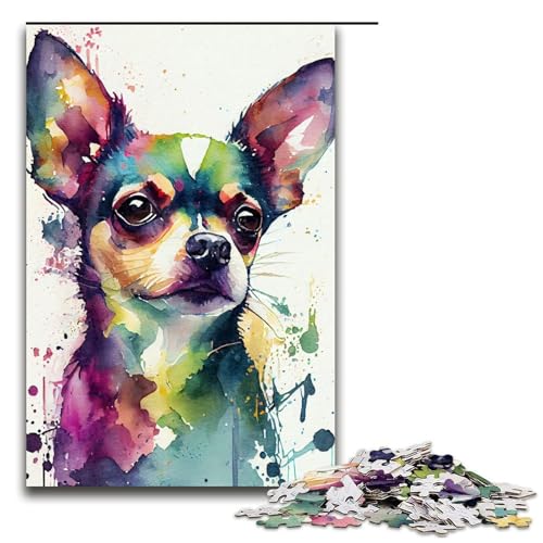 Puzzleteile für Erwachsene Chihuahua-Aquarell Puzzles für Erwachsene Denksportaufgabe Spiel für Erwachsene interaktive Familienaktivität 1000 Teile (75 x 50 cm) von DEEPPAPEU