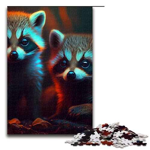 Puzzleteile für Erwachsene Tier-Waschbären schwierige Puzzles für Erwachsene Lernspielzeug für Teenager Heimbüro-Dekor 1000 Teile (75 x 50 cm) von DEEPPAPEU