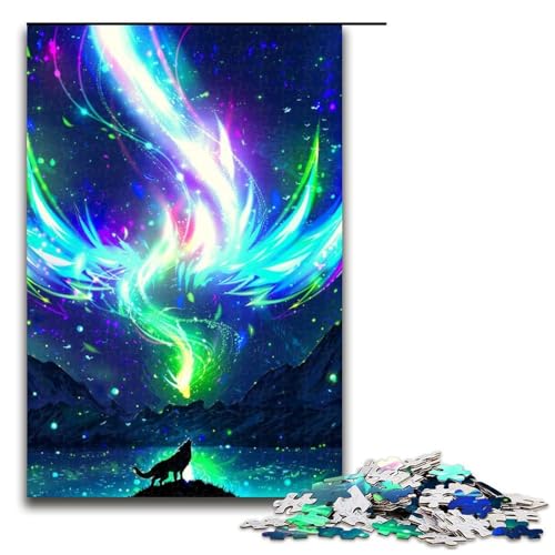 Puzzleteile für Erwachsene Wolf Drache Aurora Nacht Holzpuzzle Eltern Liebhaber Freunde – Alter + 1000 Teile (75 x 50 cm) von DEEPPAPEU