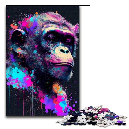 Puzzleteile für Erwachsene farbenfroher Schimpanse anspruchsvolle Puzzles Heimaktivität für Feiertage Geburtstage und Familienspieleabende 1000 Teile (75 x 50 cm) von DEEPPAPEU