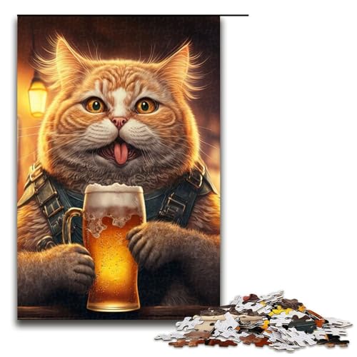 Puzzleteile für Erwachsene lustiges Katzenbier schwierige Puzzles für Erwachsene Lernspielzeug für Teenager Heimbüro-Dekor 1000 Teile (75 x 50 cm) von DEEPPAPEU