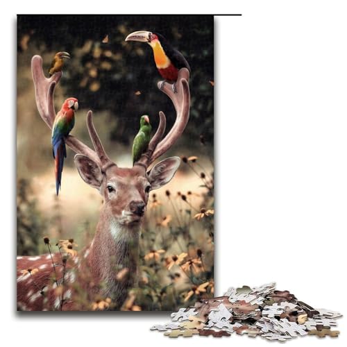 Puzzleteile für Erwachsene mit Hirschen und Vögeln Geburtstage und Feiertage 1000 Teile (75 x 50 cm) von DEEPPAPEU