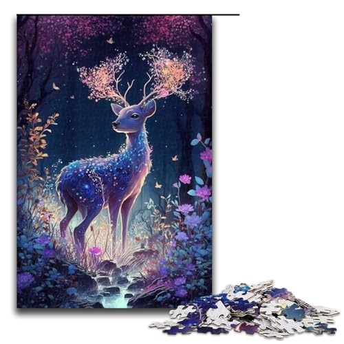 Puzzleteile süßes Hirsch-Blumen-Puzzle anspruchsvolles Denkspiel interaktives Familienspiel geeignet für Kinder ab 10 Jahren (75 x 50 cm) von DEEPPAPEU
