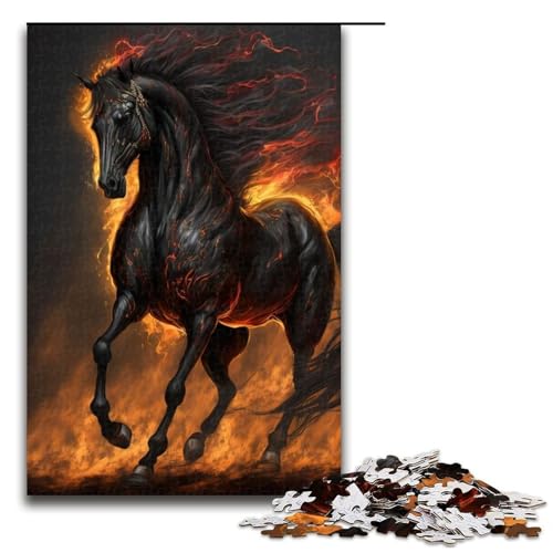 Schwarzes Pferd Puzzleteile für Erwachsene Holzpuzzles Heimaktivität für Feiertage Geburtstage und Familienspieleabende 1000 Teile (75 x 50 cm) von DEEPPAPEU