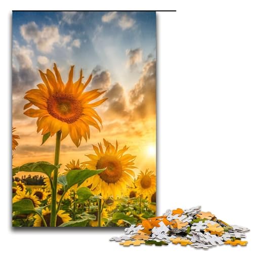 Sonnenblumen im Sonnenuntergang Puzzleteile für Erwachsene Puzzles Geburtstagsgeschenkidee anspruchsvolles Denkspiel 1000 Teile (75 x 50 cm) von DEEPPAPEU