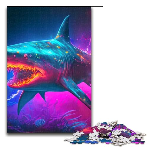 Synthwave Shark Puzzleteile für Erwachsene Puzzles Geburtstagsgeschenkidee anspruchsvolles Denkspiel 1000 Teile (75 x 50 cm) von DEEPPAPEU