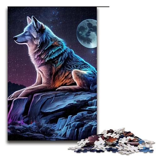 Wolf und Mond Puzzleteile für Erwachsene Puzzles Geburtstagsgeschenkidee anspruchsvolles Denkspiel 1000 Teile (75 x 50 cm) von DEEPPAPEU