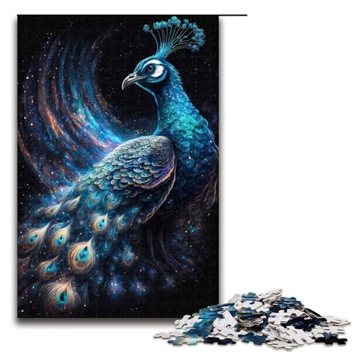 -teiliges Puzzle „Cosmic Peacock aus Holz anspruchsvolles Denkspiel für Teenager unterhaltsames Familienspiel interaktives Spiel 1000 Teile (75 x 50 cm) von DEEPPAPEU
