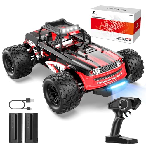 DEERC Ferngesteuertes Auto 1:14 4WD RC Auto 40Km/H Monstertruck mit LED Licht, 2 Akku für 40 Min. Laufzeit, 2.4-GHz All-Terrain Crawler Spielzeug Geschenk für Erwachsene, Kinder von DEERC