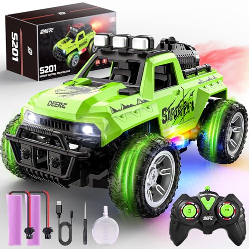 DEERC 1:18 RC Auto mit Nebeleffekt & bunten LED-Lichtern, RC Truck mit 2 Akkus, 2,4 GHz Monster Truck für Jungen, Geländegängiges Offroad-Rennfahrzeug, Lernspielzeug & Geschenk für Jungen und Mädchen DEERC 1:18 RC Auto mit Nebeleffekt & bunten LED-Lichtern, RC Truck mit 2 Akkus, 2,4 GHz Monster Truck für Jungen, Geländegängiges Offroad-Rennfahrzeug, Lernspielzeug & Geschenk für Jungen und Mädchen von DEERC