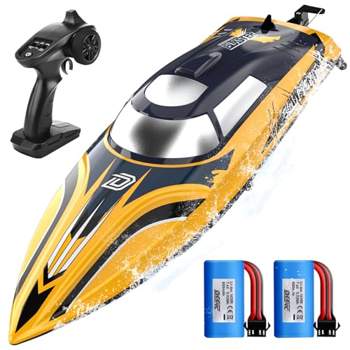 DEERC 14 Zoll (35,6 cm) schnelles ferngesteuertes Boot mit LED-Lichtern, 30 + Minuten, 20 + MPH, schnelles Boot, ferngesteuert, automatisch, für Pool und See, Wasserspielzeug für Erwachsene und Kinder von DEERC