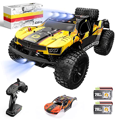 DEERC Ferngesteuerte Auto 1:10 mit Lichtern RC Auto 48km/h 4WD Offroad Hobby Grade Monster Crawler mit 2 Akkus 40 Minuten Laufzeit,2 Autoschalen, für Erwachsene, Kinder (9201E) von DEERC