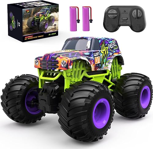 DEERC Ferngesteuertes Auto 1:16, Monster Trucks 2,4 GHz Off-Road Crawler mit Großen Reifen, 2 Akkus 40 Spielzeit, Ferngesteuerte Fahrzeuge Geschenke für Jungen und Mädchen, Kinder ab 6 Jahren von DEERC