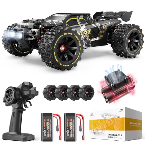 DEERC Ferngesteuertes Autos Bürstenlose, 80 KM/H Hochgeschwindigkeits, 1:14 Wasserdichtes RC Autos, 2 Lipo Batterien 40 Minuten, 4 WD All Terrain Offroad RC Truggy RC Truck für Erwachsene & Jungen von DEERC