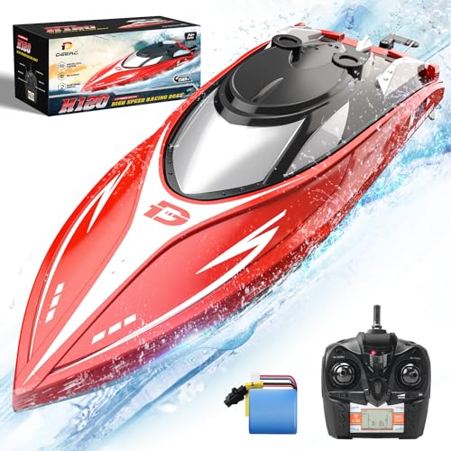 DEERC H120 Ferngesteuertes Boot für Pool und Seen, 2,4 GHz, 20+ MPH, für Kinder und Erwachsene, mit 2 wiederaufladbaren Akkus, Niedrigbatterie-Warnung, Kenterrückholung. von DEERC