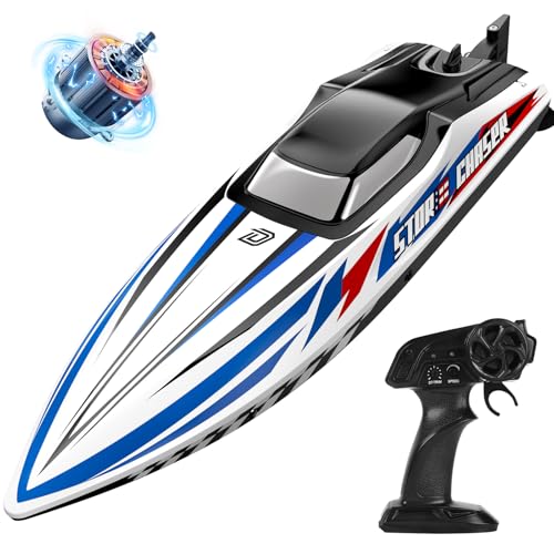 DEERC Schnelles bürstenloses RC-Boot, 30+ mph 3S ferngesteuertes Rennboot mit Metall-Servo & LED-Beleuchtung, 2,4 GHz Speedboot für Erwachsene, Sommer Poolspielzeug Geschenk von DEERC