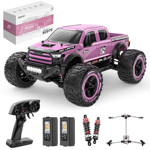 DEERC 1:10 Schnelle Ferngesteuertes Auto für Erwachsene, 4X4 Hobby RC Monstertruck, 48+KM/H, All Terrain High Speed RC Truck Crawler in Pink mit 2 modularen Batterien, Spielzeugfahrzeug für Kinder von DEERC