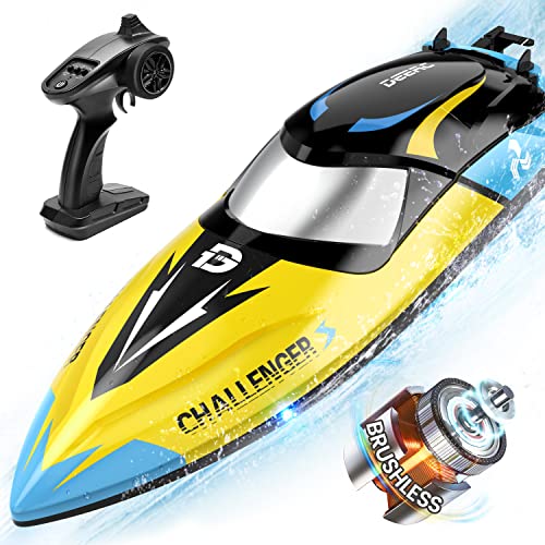 DEERC ferngesteuerte Boote mit Bürstenlosen Motor 2212,30+km/h RC Boot mit Alarmfunktion, 2,4 GHz Rennboot mit LED-Leuchten für Meere, Pools und Seen,Speedboot-Spielzeug für Kinder&Erwachsene von DEERC