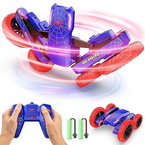 DEERC Ferngesteuertes Auto – Mini RC Stuntauto, doppelseitig, 360 ° drehbar, 4 Räder, RC Geländewagen, 2,4 GHz, Indoor/Outdoor Spielzeugauto für Jungen von DEERC