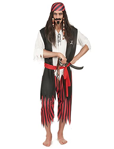 DEGUISE TOI Freibeuterkostüm mit Fransen für Herren schwarz-weiss-rot - Rot von DEGUISE TOI