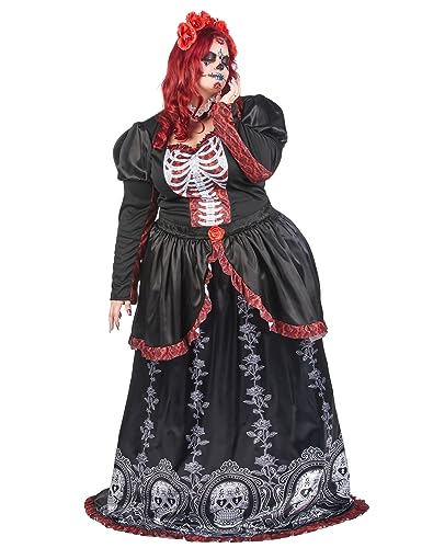 DEGUISE TOI - Kostüm große Größe langes Kleid Dia de Los Muertos Damen – XXL DEGUISE TOI - Kostüm große Größe langes Kleid Dia de Los Muertos Damen – XXL von DEGUISE TOI