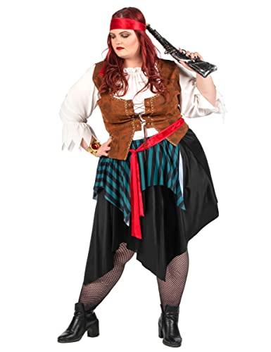 DEGUISE TOI Piraten-Damenkostüm in Übergröße Karnevals-Verkleidung XXL blau-schwarz-braun-rot - Bunt von DEGUISE TOI