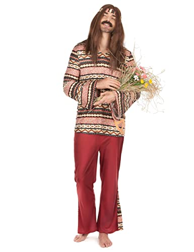 DEGUISE TOI VEGAOO - Hippie-Kostüm für Herren - bordeauxfarben - Hose - Oberteil - Haarband - S - Rot - Kostüme für Erwachsene - 100% Polyester - Handwäsche DEGUISE TOI VEGAOO - Hippie-Kostüm für Herren - bordeauxfarben - Hose - Oberteil - Haarband - S - Rot - Kostüme für Erwachsene - 100% Polyester - Handwäsche von DEGUISE TOI