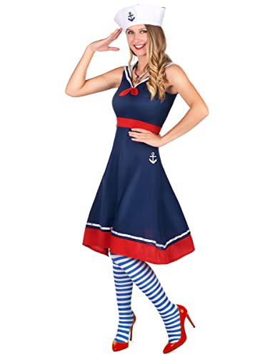 KULTFAKTOR GmbH Marine-Kostüm für Damen Faschingskostüm blau-rot-Weiss XL von DEGUISE TOI