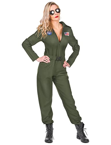 Vegaoo Flugzeugpilot-Kostüm für Damen grün - L von DEGUISE TOI