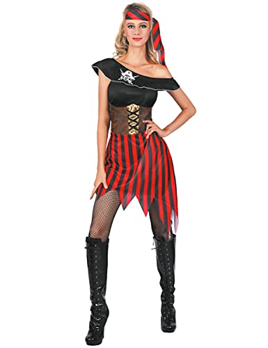 Vegaoo Heißes Piraten-Damenkostüm schwarz-rot-weiss - M von DEGUISE TOI