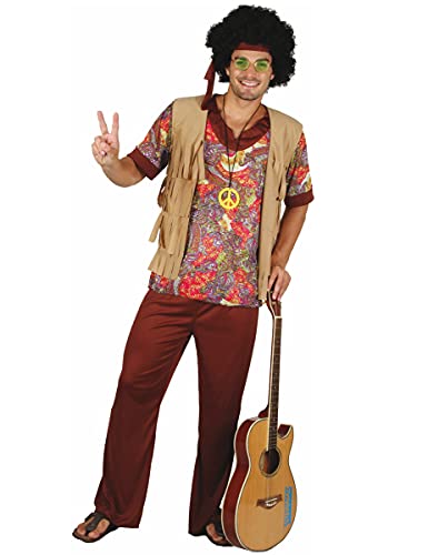 Vegaoo Hippie-Herrenkostüm mit Weste beige-rot-bunt - M Vegaoo Hippie-Herrenkostüm mit Weste beige-rot-bunt - M von DEGUISE TOI